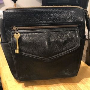 Black leather fossil crossbody bag